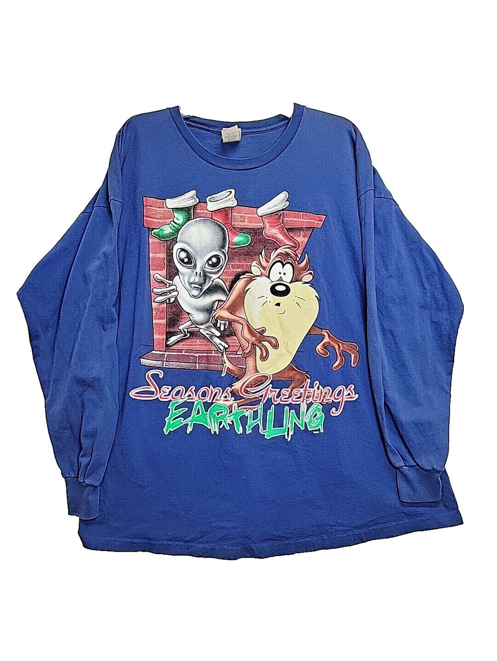 Looney Tunes Seasons Greetings Earthlings Taz Alien XL Long Sleeve Shirt